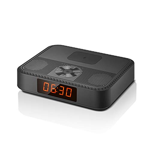 Small Bluetooth Speakers Portable Wireless, Alarm Clock with Wireless USB Charger for iPhone Samsung, Mini Bluetooth Speakers with FM Radio, 7 Hrs Play Time, Built-in Microphone, for Office Home Party