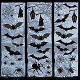 Ivenf Halloween Decorations Window Clings Decor, Large Scary Silhouette Bats Spider Kids School Home Office Accessories Party Supplies Gifts, 6 Sheet 59pcs