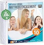 Utopia Bedding Mattress Protector Zippered Full Size (Pack of 10), 100% Waterproof Bed Bug and Dust Mite Proof Mattress Encasement, Absorbent 6 Sided Mattress Cover