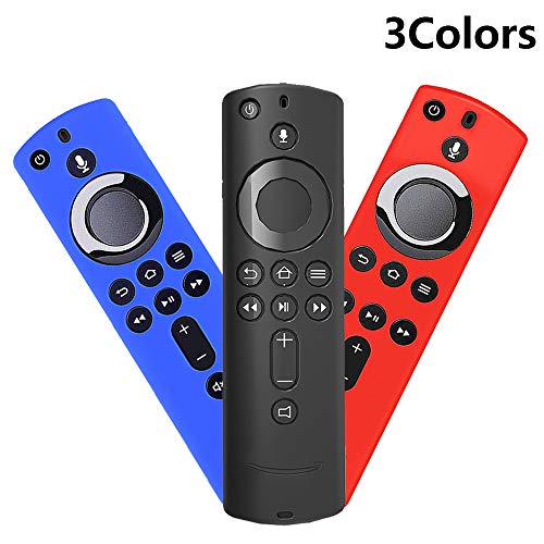 [3 Pack] Silicone Cover Case for Fire TV Stick 4K / Fire TV (3rd Gen) Compatible with All-New 2nd Gen Alexa Voice Remote Control (Black Red and Blue)