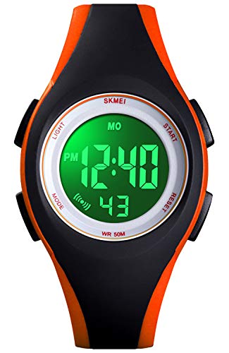 Kids Watch Sport Multi Function 50M Waterproof LED Alarm Stopwatch Digital Child Wristwatch for Boy Girl (Black Orange)