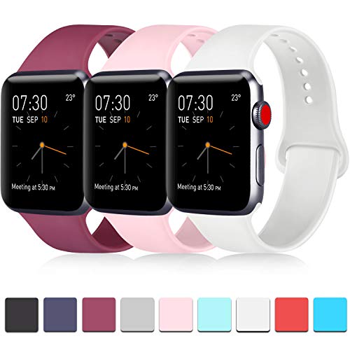 Book Cover Pack 3 Compatible with Apple iWatch Bands 38mm Womens, Soft Silicone Band Compatible iWatch Series 4, Series 3, Series 2, Series 1 (Wine Red/Pink/White, 38mm/40mm-M/L)