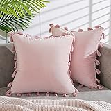Topfinel Decorative Throw Pillow Covers with Boho Tassel Soft Velvet Cushion Covers 18 x 18 Inch Set of 2 for Couch Bed Sofa Living Room Classroom(Blush Pink/45cm)…