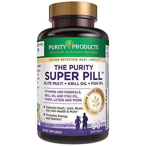 Book Cover Purity Super Pill - Purity Products - Elite Multi + Krill Oil + Fish Oil - Vitamins + Minerals, CoQ10, Lutein - 6 Advanced Formulas in 1 Supports Healthy Brain, Joints, Heart + More - 90 Mini Softgels