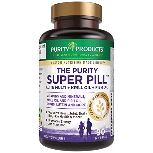Purity Super Pill - Purity Products - Elite Multi + Krill Oil + Fish Oil - Vitamins + Minerals, CoQ10, Lutein - 6 Advanced Formulas in 1 Supports Healthy Brain, Joints, Heart + More - 90 Mini Softgels