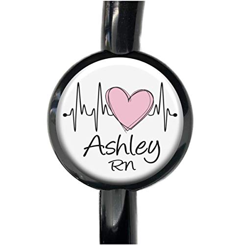 Pink EKG Heart Stethoscope Tag - Adjustable Steth Tag Id for Tubing Personalized with Name, Monogram, Occupation Title - Hospital Nurse Identification