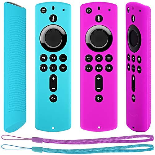 Book Cover Pinowu Remote Case for Fire TV Stick 4K Compatible with All-New 2nd Gen Alexa Voice Remote Control Cover (2 Pack: Turquoise and Purple)