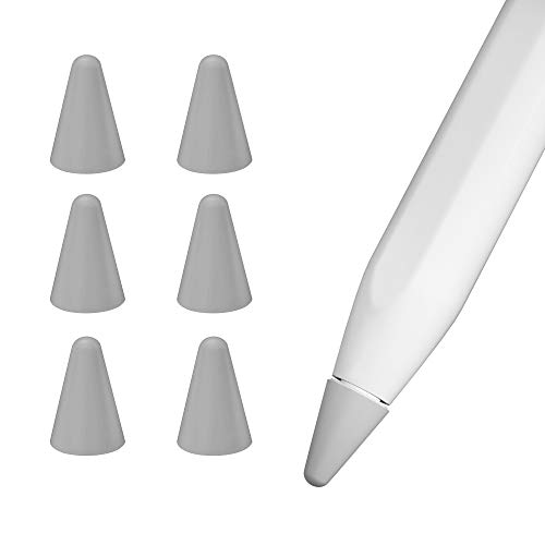 pzoz Protector Case Compatible with Apple Pencil Tips for 1st & 2nd Generation, Silicone Nibs Cover for iPad Pencil Tips and Replacement Writing Protection (6 Pcs) (Gray)