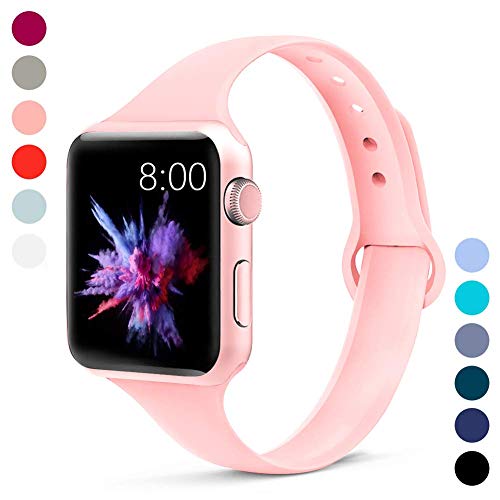 GeekSpark Compatible with Apple Watch Band 38mm 40mm 42mm 44mm, Soft Silicone Slim Thin Narrow Small Replacement Wristband for iWatch Series 1,2,3,4,Women Men