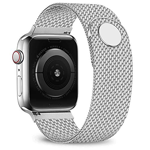 Book Cover jwacct Compatible for Apple Watch Band 42mm 44mm, Adjustable Stainless Steel Mesh Wristband Sport Loop for iWatch Series 5 4 3 2 1,Silver