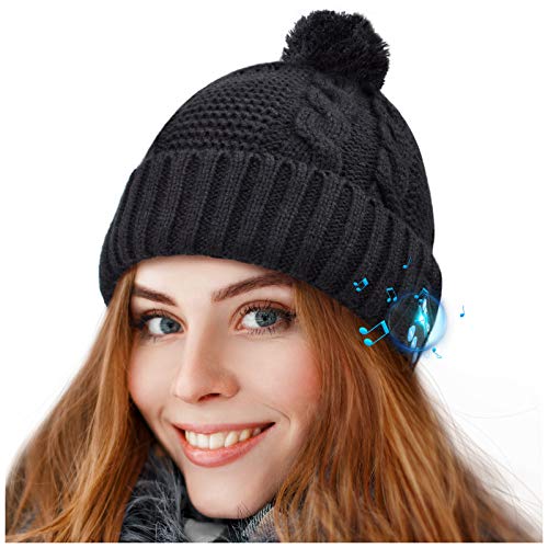Book Cover Bluetooth Hat, Wireless Headphone Beanie, Gifts for Women, Pom Pom Beanie with Bluetooth Speakers, Bobble Hat with Wireless Headphones, Best Gifts for Teenagers, Women, Lovers