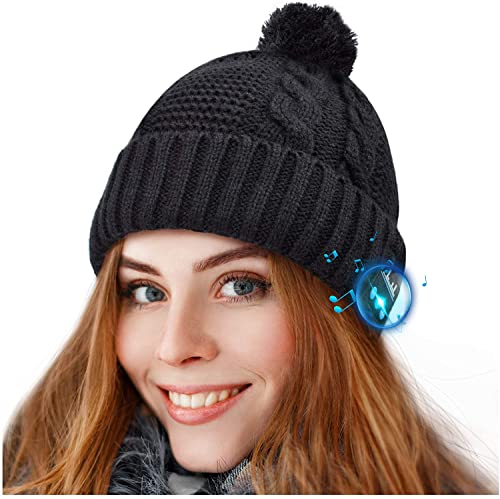 Bluetooth Hat, Wireless Headphone Beanie, Gifts for Women, Pom Pom Beanie with Bluetooth Speakers, Bobble Hat with Wireless Headphones, Best Gifts for Teenagers, Women, Lovers