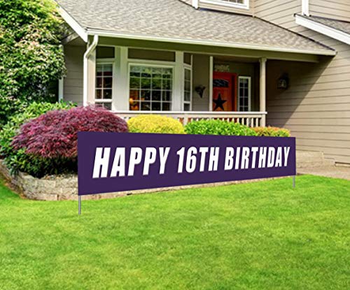 Blue Happy 16th Birthday Banner, Large 16th Birthday Party Sign, 16 Bday Party Supplies Decorations