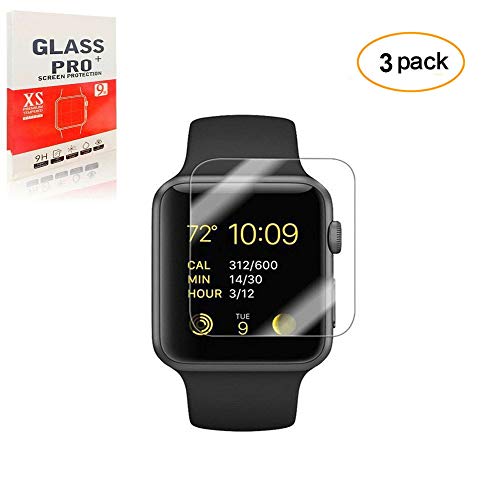 Book Cover NiceFuse [3-Pack] Premium Anti-Scratch Tempered Glass Screen Protector,38mm Apple Watch Screen Protector for Series 1, 2 & 3, [Only Covers The Flat Area]