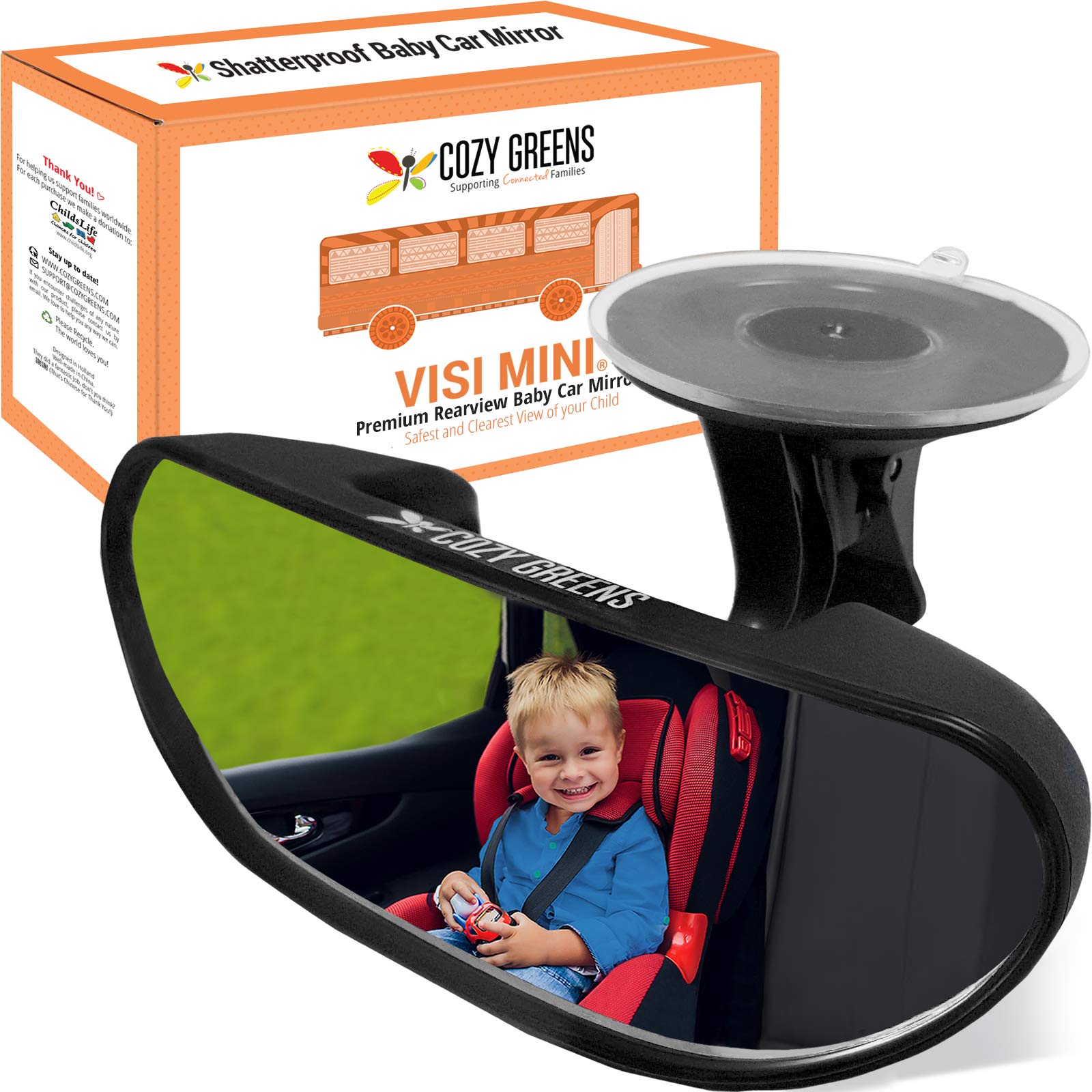 Rearview Baby Car Mirror Windshield Infant Front Facing, Shatterproof Child Safety Mirror, Adjustable Suction Cup (S) by COZY GREENS 2.2x5.8 inch (Pack of 1)