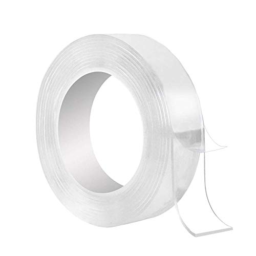 Washable Adhesive Tape, Samcool 10.5FT Traceless Reusable Clear Double Sided Anti-Slip Nano Gel Pads,Removable Sticky Transparent Strips Grip for Glass, Metal, Kitchen Cabinets or Tile Nano Tape -3.2M