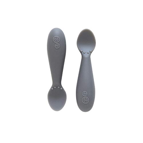 Book Cover ezpz Tiny Spoon (2 Pack in Gray) - 100% Silicone Spoons for Baby Led Weaning + Purees - Designed by a Pediatric Feeding Specialist - 4 Months+