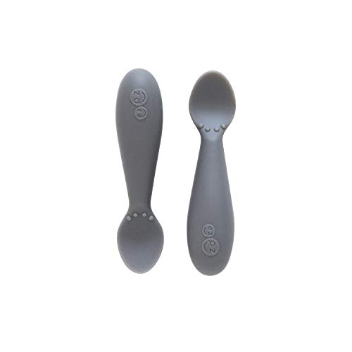 ezpz Tiny Spoon (2 Pack in Gray) - 100% Silicone Spoons for Baby Led Weaning + Purees - Designed by a Pediatric Feeding Specialist - 4 Months+