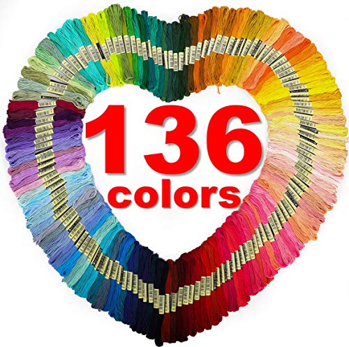 Premium Rainbow Embroidery Floss Thread: 136 Skeins Pack, 6 Strand 8.75 Yard, Multi-Color with Numbers| Cross Stitch Kit, Friendship Bracelet String, Needle Work Yarn, DIY Craft Art, Tassel Decoration