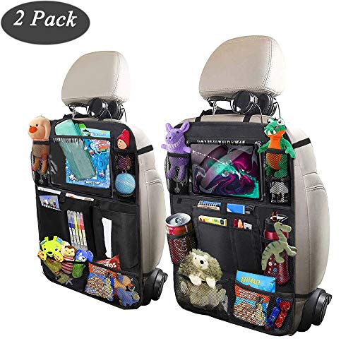 Backseat Car Organizer for Kids, ODragrgon Car Organizer Kick Mats Back Seat Protectors with Tablet Holder + Storage Pockets for Toys Book Drinks Tissue Umbrella Toddler Travel Accessories(2 Pack)