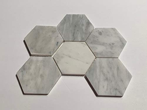 Carrara White Italian Carrera Marble 4 Inch Hexagon Mosaic Tile - Honed
