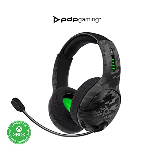 PDP Gaming LVL50 Wireless Headset with Mic for Xbox One, Series X|S - PC, Laptop Compatible - Noise Cancelling Microphone, Bass Boost, Lightweight, Over Ear Headphones - Black Camo / Camoflauge