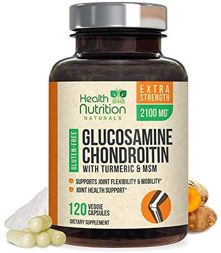 Glucosamine with Chondroitin Turmeric Msm, Triple Strength 2100mg, for Hip, Knee, Joint & Back Comfort - Made in USA - Joint Supplement with Boswellia & Bromelain. Non-GMO - 120 Capsules