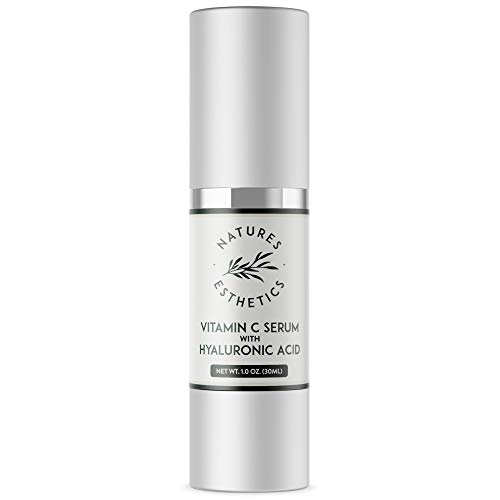 Book Cover Natures Esthetics Vitamin C Serum with Hyaluronic Acid for Face - Anti-Aging, Pore Minimizer, Acne Treatment, Skin Brightening and Tightening. Packaging Prevents Oxidation. Air-Tight 1 fl.oz