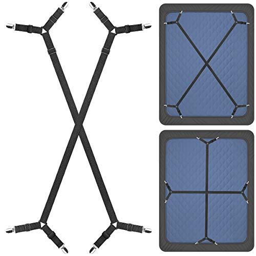 Book Cover ZHOUBIN Sheet Suspenders Clips, Bed Sheet Straps Mattress Sheet Holders for Twin, Full, Queen, King - Keep Sheets in Place Corner Sheet Grippers Fasteners Sheet Stays