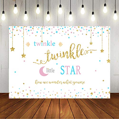 Twinkle Twinkle Little Star Baby Shower Backdrop Gender Reveal Photography Background Glitter Golden Star Happy Birthday Decorations for Boy Girl 7x5ft