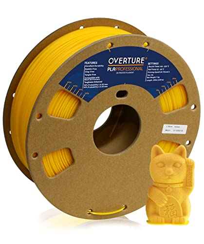 OVERTURE PLA Plus (PLA+) Filament 1.75mm PLA Professional Toughness Enhanced PLA Roll, Cardboard Spool, Premium PLA 1kg(2.2lbs), Dimensional Accuracy 99% Probability +/- 0.03mm (Yellow)