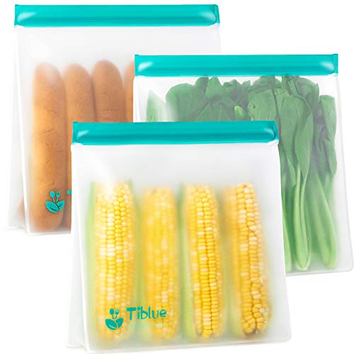 Reusable Gallon Storage Bags - Stand up Ziplock Gallon Freezer Bags - 3 Pack LEAKPROOF 1 Gallon Size Bags - for Marinate Meats, Snack, Sandwich, Fruit, Travel Items, Cereal, Veggies, Home Organization