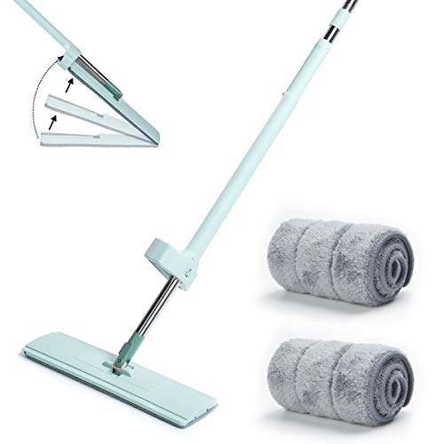 Mop for Floor Cleaning,AMZLIFE Microfiber Mop,Squeeze Flat Mop,360 Rotation Spin Mop Wet/Dry Floor Cleaning,Hand Wash Free,2 Reusable Mop Pads with Ultra Long Stainless Steel Handle for Home/Office