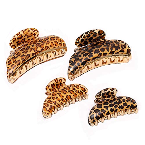 Book Cover 4 Pcs Hair Claw Banana Clips tortoise Shell Claw Hair Clip,Large Size Leopard print Celluloid French Design Vintage Barrettes for Women