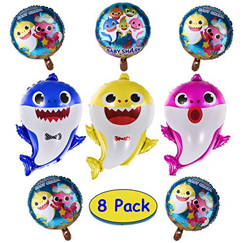 Baby Cute Shark Party Supplies, YISSCEN Shark Family Set Shark Balloons for Kids Birthday Decorations, Children Birthday Doo Doo Party Balloons Set (8 Pack)