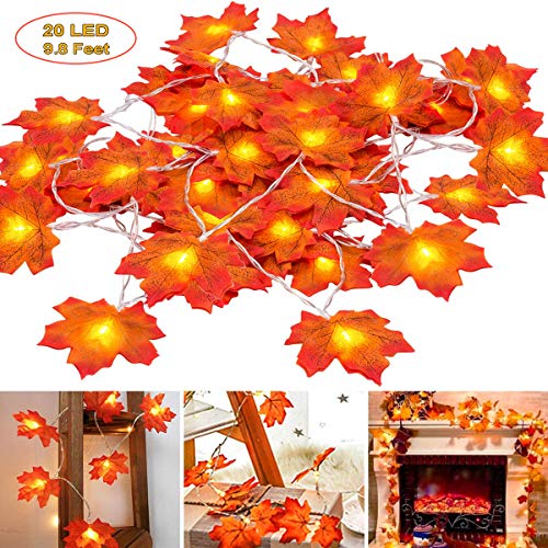 Thanksgiving Decorations Light Fall Garland, 9.8 Feet 20 LED Maple Leaf String Lights for Home Table Decorations Autumn Halloween Decor