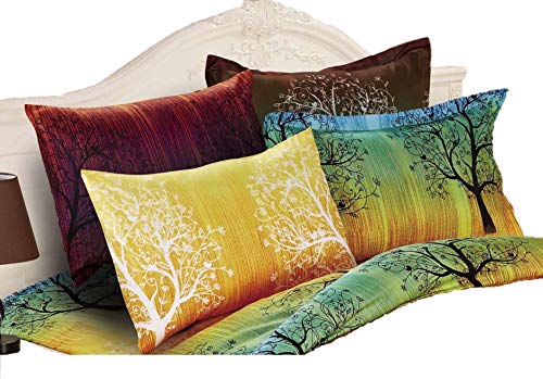A Pair of Rainbow Tree Pillow Shams with Flanges (Yellow, Standard)