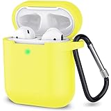 SATLITOG Case Cover with Secure Lock Keychain, Protective Silicone Cover Compatible with Apple AirPods 2nd & 1st Charging Case - Light Yellow