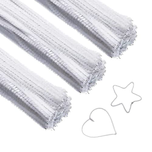 Pipe Cleaners Craft 300 PCS Chenille Stems White 6MM x 12 INCH Twistable Stems for Children’s Crafts and Arts Bendable Sculpting Sticks (White)