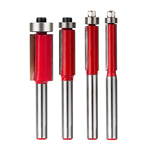 HandsEase 4Pcs Flush Trim Bits 1/4 Inch Shank Top End Bearing Router Bit Set Cutting Diameter Carpenter Woodworking Tools