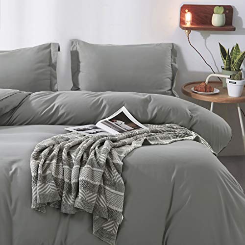 Duvet Cover Queen, Ultra Soft Double Brushed Microfiber Hotel Bedding Collection with Zipper Closure and Corner Ties and 2 Pillow Shams, Queen (90" 90"), Gray