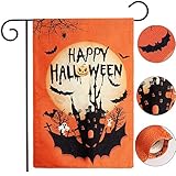 OurWarm Halloween Garden Flag Double Sided Halloween Flag, Spooky Pumpkin Bat Castle Burlap House Garden Yard Flag for Halloween Garden Yard Outdoor Decorations, 12.5 x 18 Inch