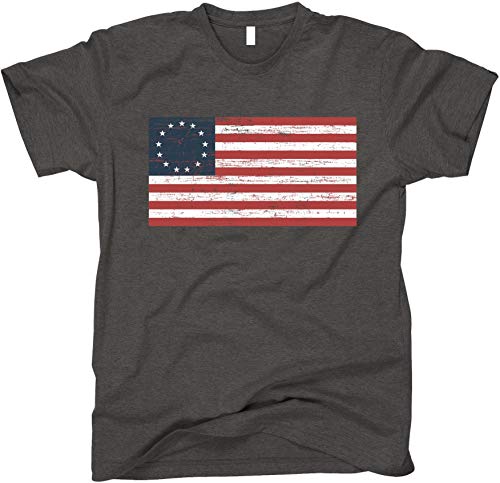 GunShowTees Men's Betsy Ross Distressed American Flag Shirt, X-Large, Dark Heather
