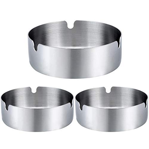 Pack of 3 Cigar Ashtray Tabletop Round Stainless Steel Ash Tray Suitable for Cigarette Ash Holder for Home