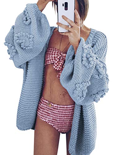 Simplee Women's Oversized Lantern Sleeve Cable Knit Loose Cozy Open Front Cardigan Sweaters