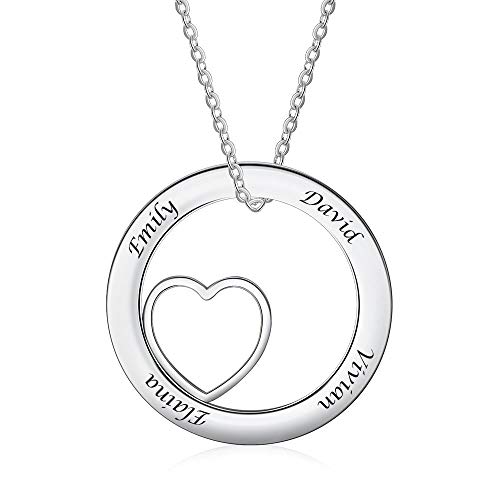 Custom Name Necklace Personalized Couple Stainless Steel Love Heart Pendant Necklace with 4 Names Engraved Jewelry Gifts for Women