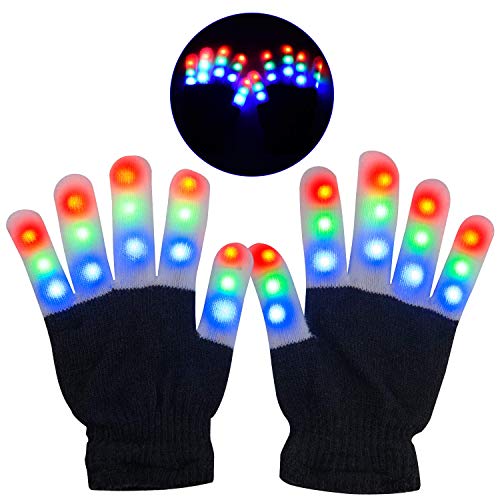 Yostyle LED Gloves, Light Up Gloves Finger Lights 3 Colors 6 Modes Flashing LED Warm Gloves Colorful Flashing Rave Glow Gloves Kids Toys for Christmas Halloween Party Favors,Gifts for Children