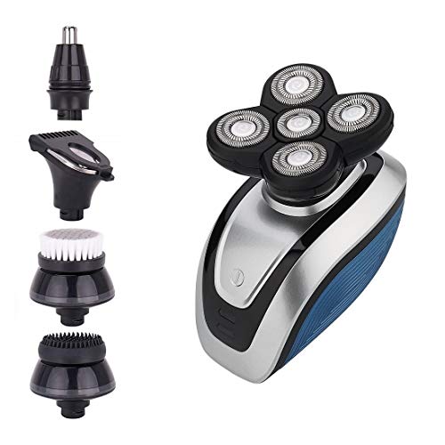 Telfun 5-in-1 Electric Shaver for Men, Wet&Dry Rechargeable Mens Rotary Shavers, 4D Floating 5 Head Cordless Grooming Kit (Silver)