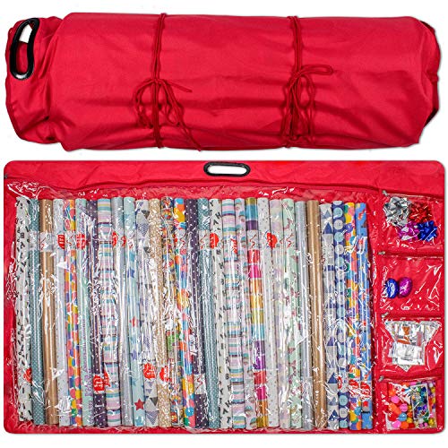 Wrapping Paper Storage Bag Container - Christmas Birthday Wrapping Paper Organizer. Holds 30 inch Rolls. Under The Bed or Hanging Up Wrapping Paper Storage Containers for Bows and Ribbons Organizer