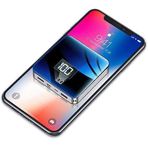 T-CORE 20000M Power Bank Portable Charger 10000mAh Smallest External Battery lightest Ultra Compact High Speed Cell Phone Mobile Pack for iPhone Xs X 8 7 6 Samung Galaxy Note 9 S9 iPad Tablet-Silver